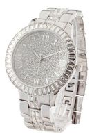 Totally Iced Out Baguette Bazel Pave Dial Silver Tone Bling Bing