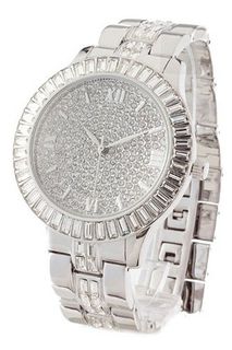 Totally Iced Out Baguette Bazel Pave Dial Silver Tone Bling Bing