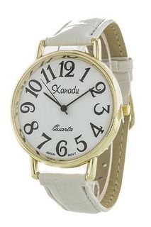Xanadu Ladies Gold Tone Case White Leather with Easy to Read Dial