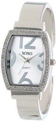 XOXO XO1095 Rhinestone Accented Tonneau Silver Dial Bangle
