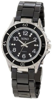 XOXO XO2000 Swarovski Crystal Accented Silver-Tone Black Ceramic Bracelet