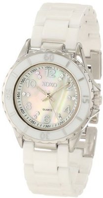 XOXO XO2003 Swarovski Crystal Accented Silver-Tone White Ceramic Bracelet