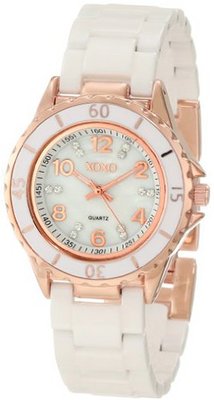 XOXO XO2005 Swarovski Crystal Accented Rosegold-Tone White Ceramic Bracelet Dress