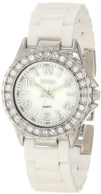 XOXO XO2009 Swarovski Crystal Accented Silver-Tone White Ceramic Bracelet