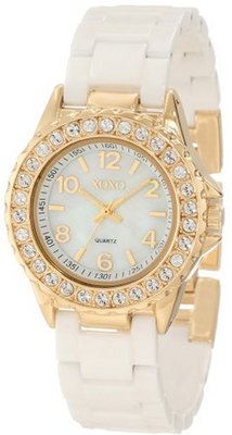 XOXO XO2010 Swarovski Crystal Accented Gold-Tone White Ceramic Bracelet