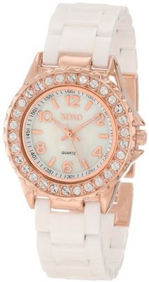 XOXO XO2011 Swarovski Crystal Accented Rosegold-Tone White Ceramic Bracelet