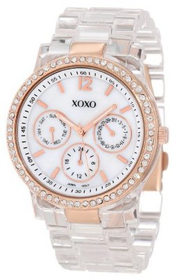 XOXO XO5528 Clear Bracelet with Rhinestones on Rose Gold Case