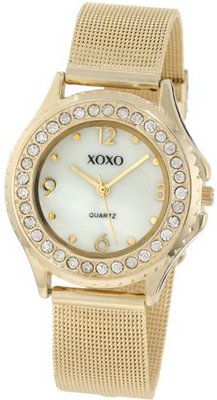 XOXO XO5551 Gold-Tone Mesh Bracelet Rhinestones Accent