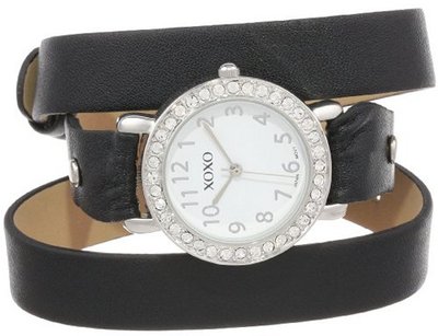 XOXO XO5610 Black Double Wrap Rhinestones Bezel