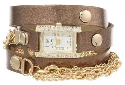 XOXO XO5630 Metallic Brown Band with Chains Accent Double Wrap