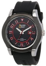 Yachtman YM122-BLACK/RED Textured Round Case Date Display Black Silicone Strap
