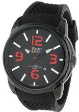 Yachtman YM130-BLK/RED Oversized Round Case Date Display Black Silicone Strap
