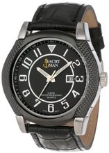 Yachtman YM267-BLACK Textured Round Case Date Display Black Croco Leather Strap