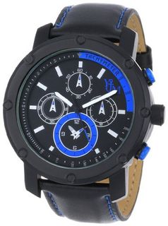Yachtman YM607-BBL Round Black Bezel with Blue Dial Detail in Black Genuine Leather Band