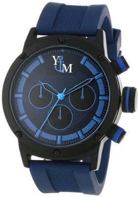Yachtman YM750-BL Round Black Blue Patterned Dial Coordinating Silicone Band
