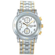 YEMA by Seiko of France Polished Two-Tone Alarm/Chronograph w/ White Dial. Model: YM961