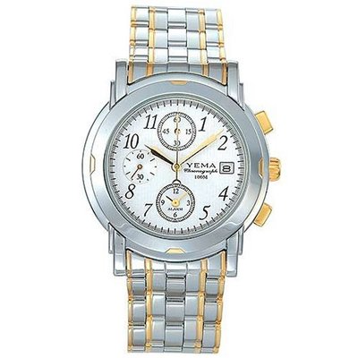 YEMA by Seiko of France Polished Two-Tone Alarm/Chronograph w/ White Dial. Model: YM961