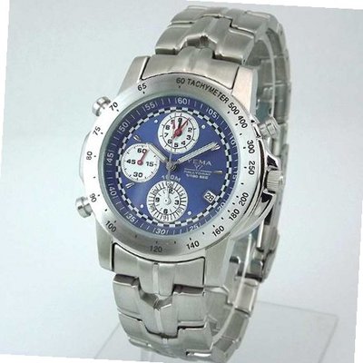 YEMA by Seiko of France RALLYGRAF Silver-tone Chronograph with Blue Dial. Model:YM0311