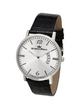 Yonger & Bresson HCC 1464/06 City Round Stainless Steel Silver Dial Black Crocodile Print Leather Date