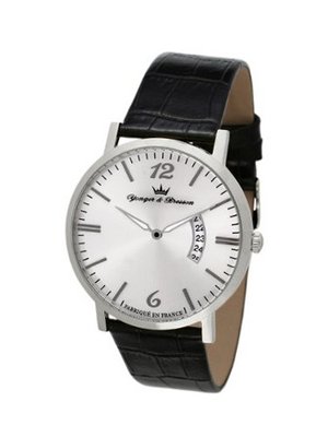 Yonger & Bresson HCC 1464/06 City Round Stainless Steel Silver Dial Black Crocodile Print Leather Date