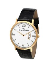 Yonger & Bresson HCP 1464/02 City Yellow Gold Ion-Plated Stainless Steel Black Crocodile Print Leather Date