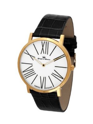 Yonger & Bresson HCP 1465/02 City Yellow Gold Ion-Plated Stainless Steel Black Crocodile Print Leather