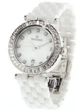 uYvesCamani Yves Camani Quartz Crystal Ceramic Silver/White YC1033-A YC1033-A with Metal Strap 