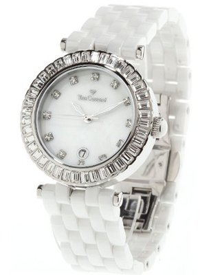 uYvesCamani Yves Camani Quartz Crystal Ceramic Silver/White YC1033-A YC1033-A with Metal Strap 