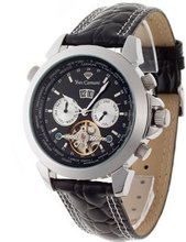 Yves Camani Automatic Worldtimer Stahl Schwarz YC1029-A with Leather Strap