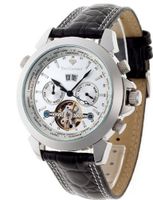 Yves Camani Automatic Worldtimer Stahl Weiss YC1029-B with Leather Strap