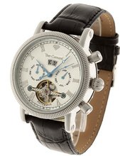 Yves Camani Nautilus Automatic with Silver Dial Analogue Display and Black Leather Strap YC1023-B