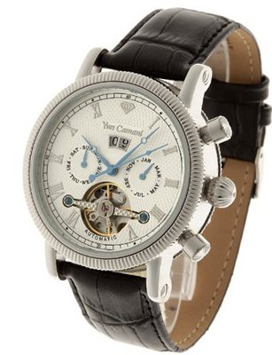 Yves Camani Nautilus Automatic with Silver Dial Analogue Display and Black Leather Strap YC1023-B