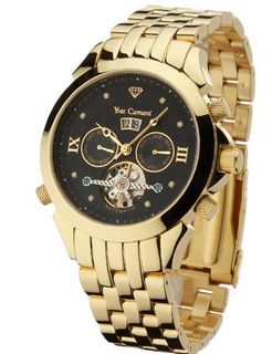 Yves Camani Navigator Diamond Gold Plated Automatic with Black Dial Analogue Display and Gold Stainless Steel Bracelet G-30803-D