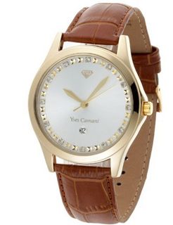 Yves Camani Quartz Golden Big Twinkle Silber/Braun YC1028-C with Leather Strap