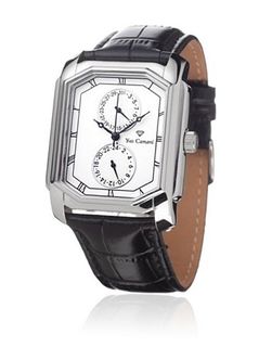 Yves Camani Quartz Grandiose Silver/Black YC1042-A YC1042-A with Leather Strap