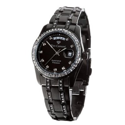 Yves camani YC600GB Black Auron Gents Quartz Analogue Black Steel Strap