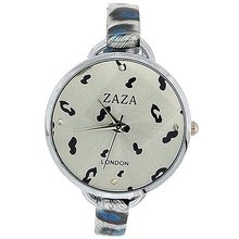 uZAZA London Zaza London Black & Blue Leopard Design Silver Dial Ladies Fashion LLB872 