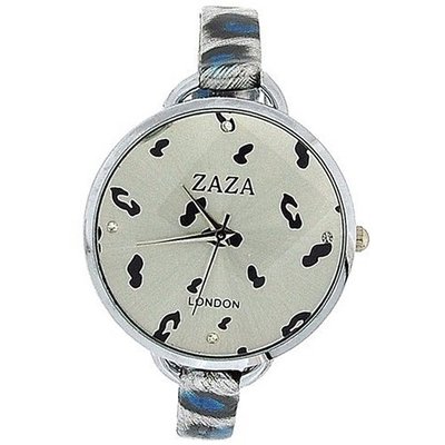 uZAZA London Zaza London Black & Blue Leopard Design Silver Dial Ladies Fashion LLB872 