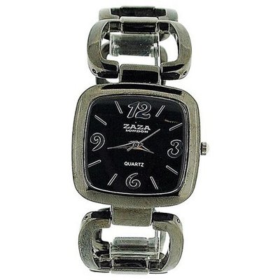 Zaza London Analogue Ladies Black Dial Gun Metal Square Link Fashion LC02