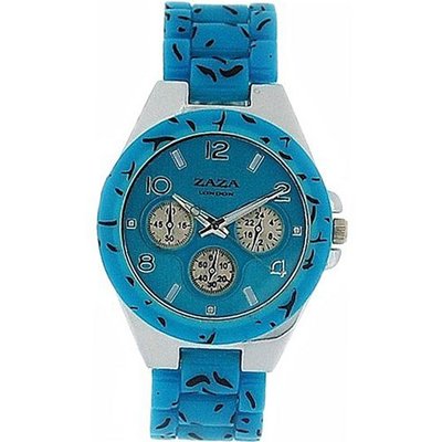 Zaza London Chrono-Look Leopard Design Turquoise Strap Ladies PL41