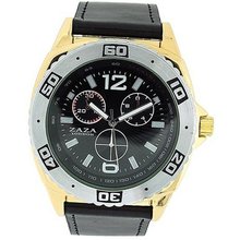 Zaza London Gents Chrono Effect Black Dial Leather Strap Casual MLB456