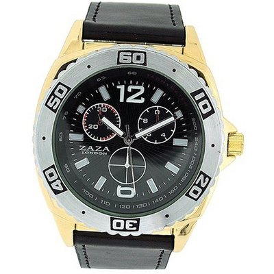 Zaza London Gents Chrono Effect Black Dial Leather Strap Casual MLB456