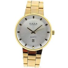 Zaza London Gents Date Ivory Large Dial Gold Tone Metal Strap Dress MMB640