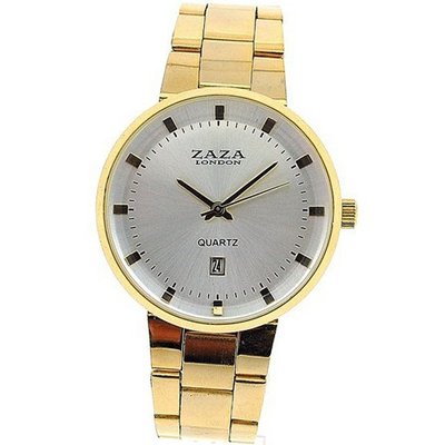 Zaza London Gents Date Ivory Large Dial Gold Tone Metal Strap Dress MMB640