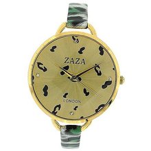 Zaza London Green Leopard Design Strap Ladies Gold Dial Fashion LLB872