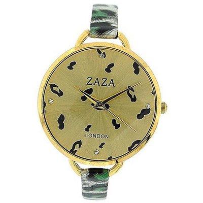 Zaza London Green Leopard Design Strap Ladies Gold Dial Fashion LLB872