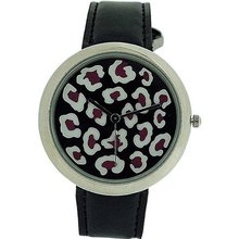 Zaza London Leopard Dial Black Leather Strap Ladies LLB851