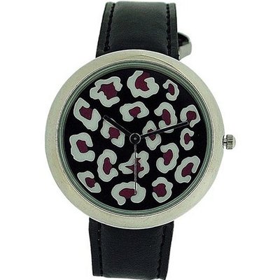 Zaza London Leopard Dial Black Leather Strap Ladies LLB851