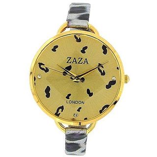 Zaza London Purple Leopard Design Strap Ladies Gold Dial Fashion LLB872