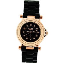 Zaza London Rose Gold Crystal Dial Black Bracelet Strap Ladies Z01L